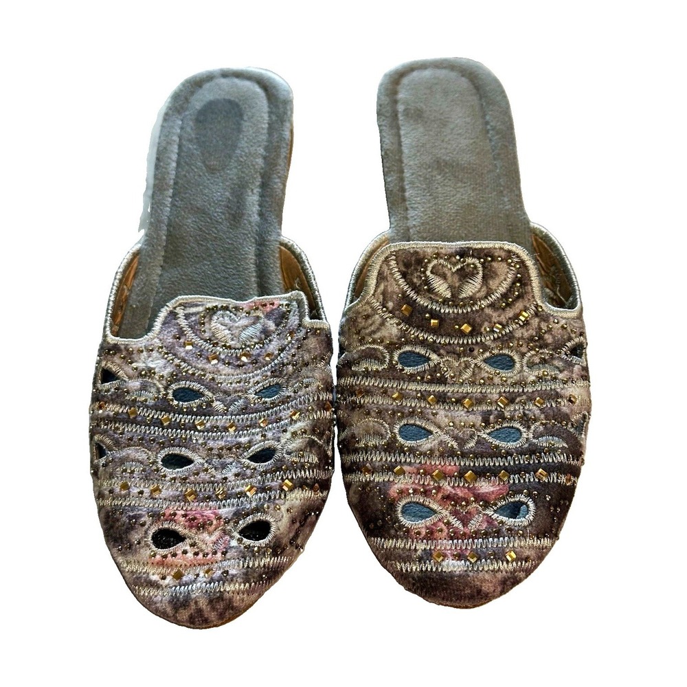 Holter Velvet Mules Shoes EU 39 US 8 Embroidered Studded Cutout Slip On Flats